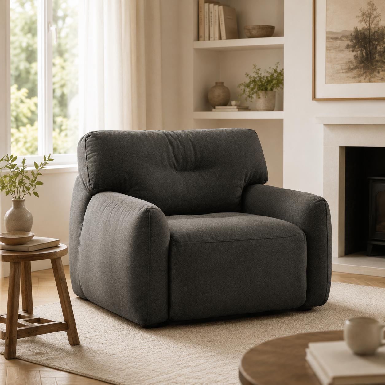 Modern Upholstered Accent Chair with Deep Seat and Soft Fabric