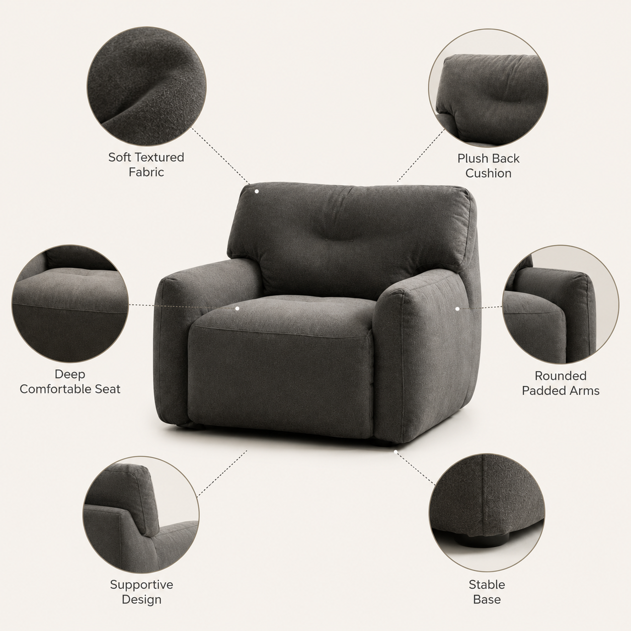 Modern Upholstered Accent Chair with Deep Seat and Soft Fabric
