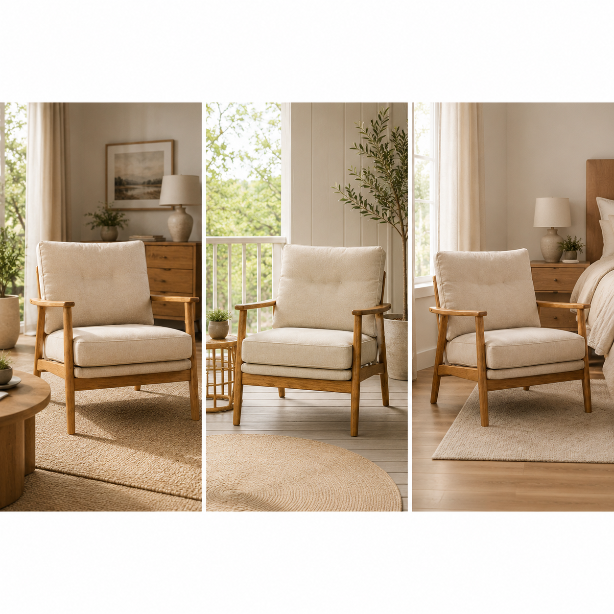 Modern Solid Wood Accent Chair with Deep Cushion Seat
