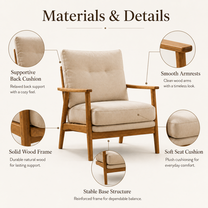 Modern Solid Wood Accent Chair with Deep Cushion Seat