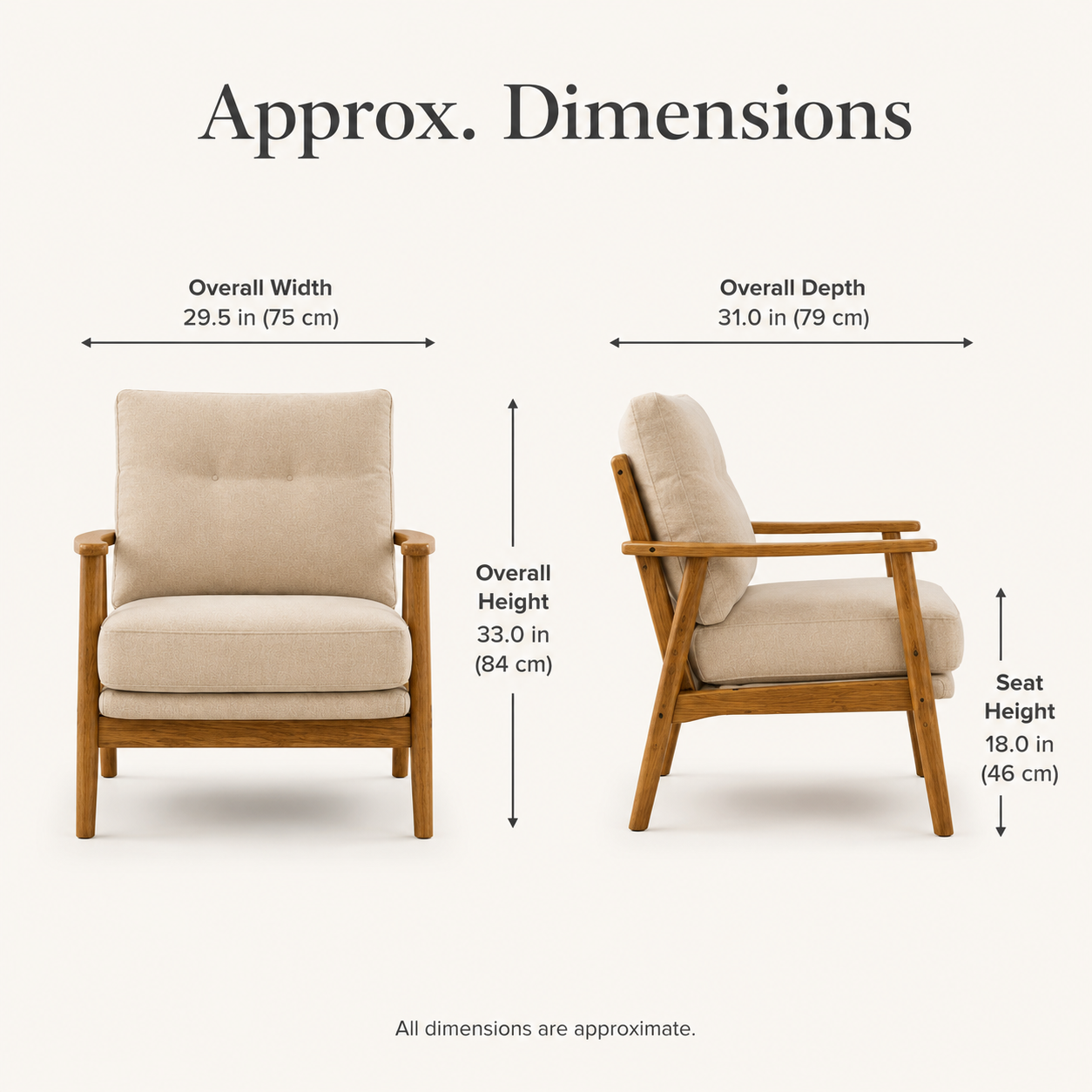 Modern Solid Wood Accent Chair with Deep Cushion Seat