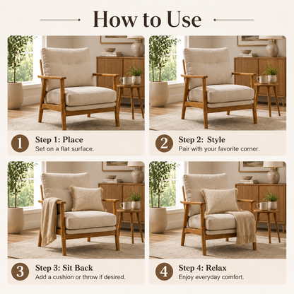 Modern Solid Wood Accent Chair with Deep Cushion Seat