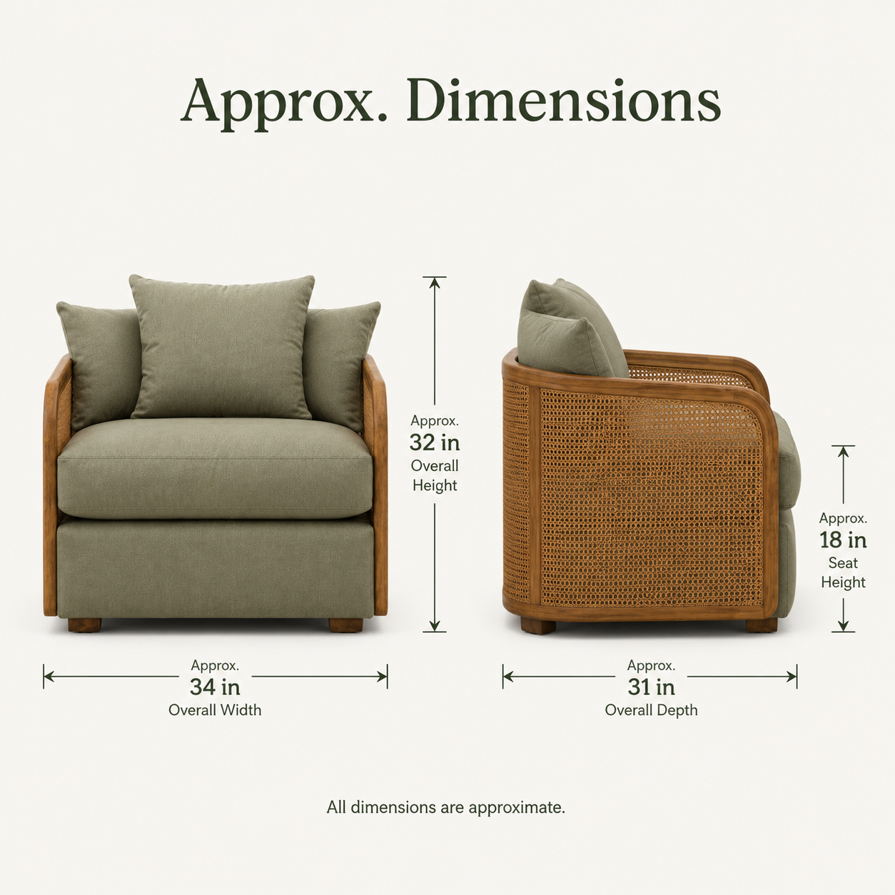 Rattan Accent Chair with Solid Wood Frame and Plush Cushion