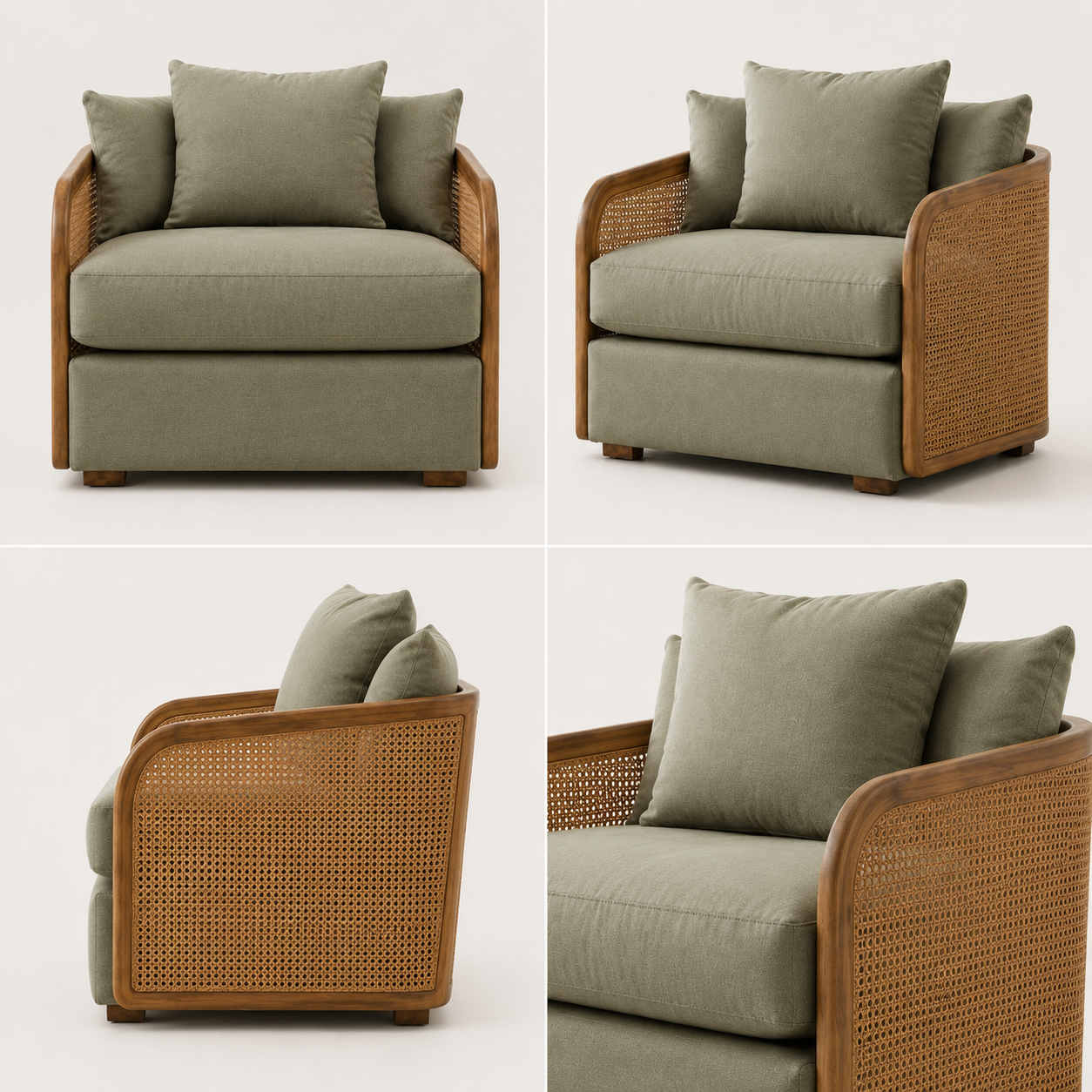 Rattan Accent Chair with Solid Wood Frame and Plush Cushion